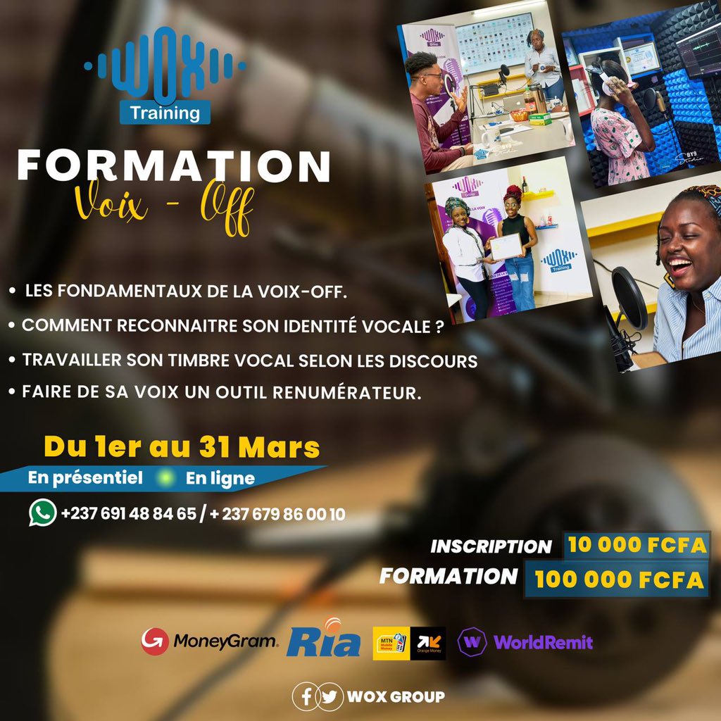 WOX_Group's tweet photo. Tic - tac ! Nous commençons bel et bien notre 1ière formation de l’année demain mercredi 01er Mars 2023…
Les inscriptions continuent!😊
Écrivez-nous! 👇🏾👇🏾👇🏾👇🏾👇🏾👇🏾
https://t.co/q0il4HEA7v
#woxgroup #woxtraining #voixoff #formation https://t.co/r9RRlyhHLz