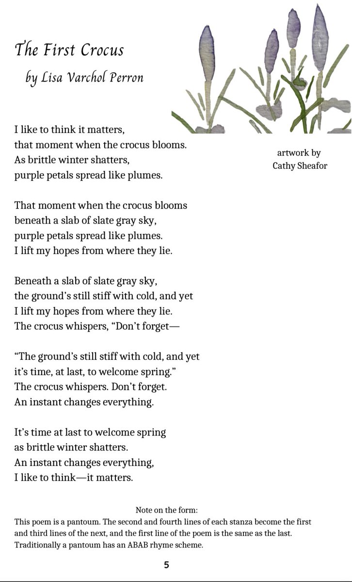 LisaVPerron's tweet photo. The latest issue of @LTPmag releases today, and it’s beautiful! Thank you for including my poem, The First Crocus (a pantoum). https://t.co/tKaLjylX7T