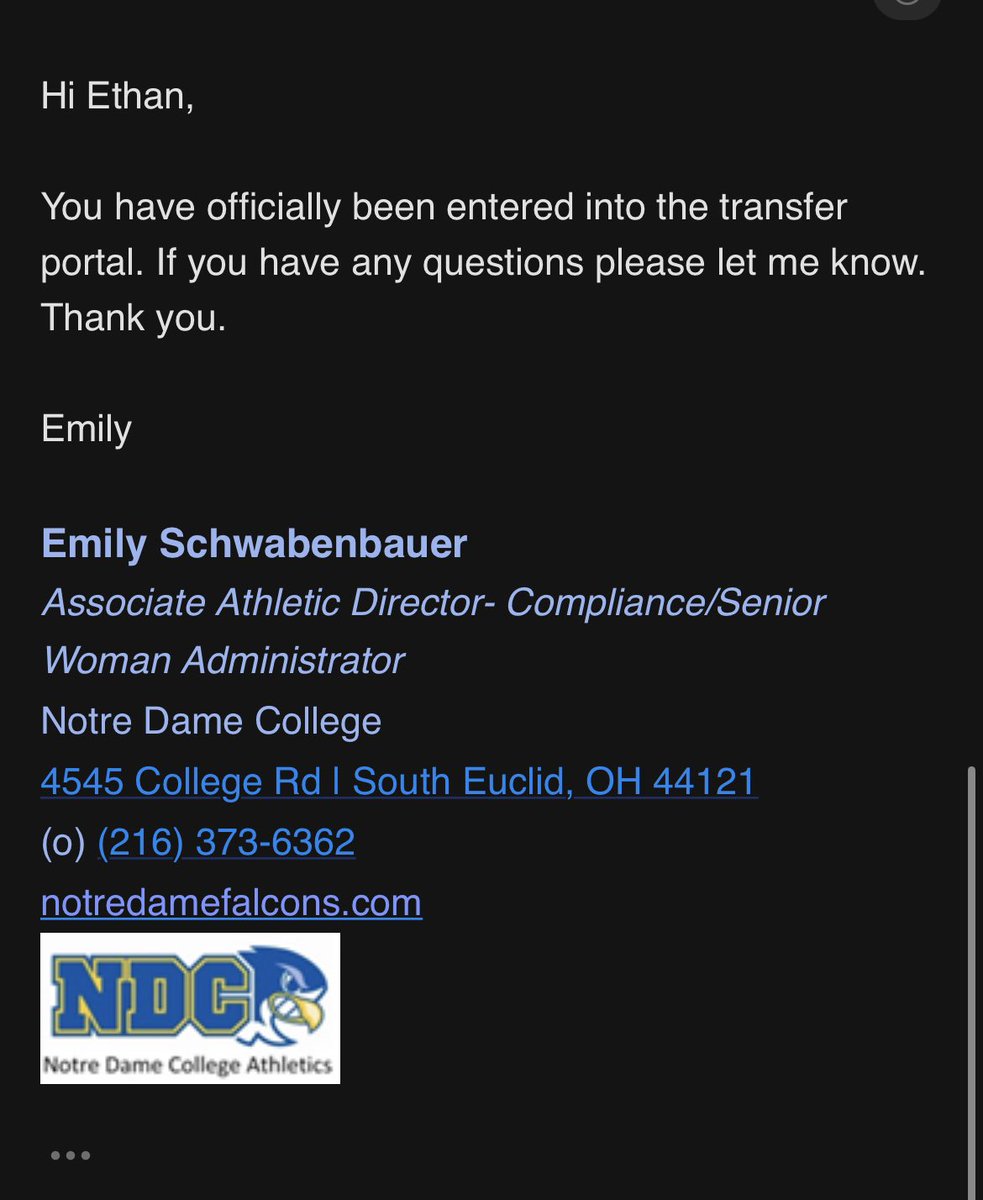 Thank you to everyone for my time at NDC, I have officially entered the transfer portal with 4 years of eligibility!