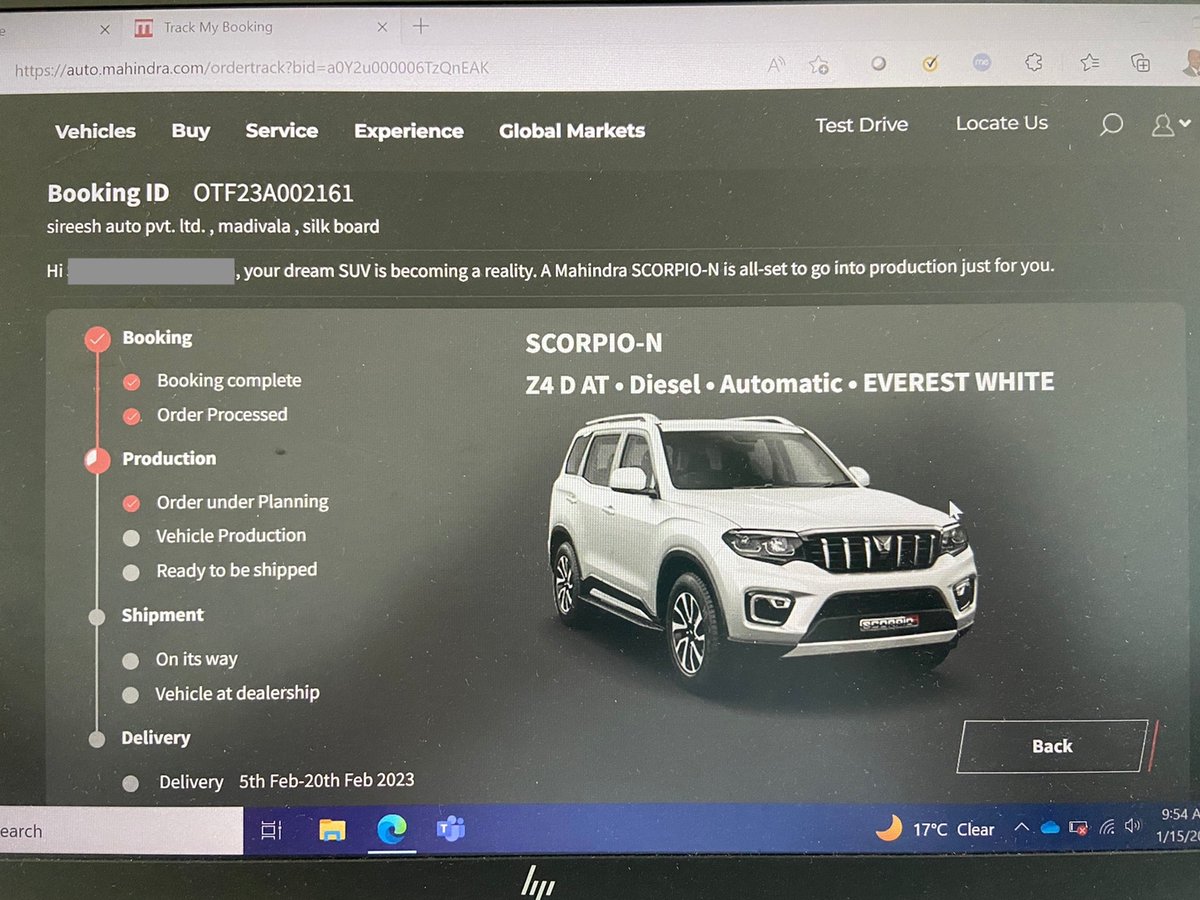 sargunaraja's tweet photo. @MahindraScorpio @anandmahindra @anishshah21 @Satinder11bajwa

Is this for real?? Delivery date got abruptly changed from 20th Feb 2023 to 9th Nov 2023!! Is this is a dealer side foul play or some serious slippage to customer promise. Where is transparency here? https://t.co/Tb638gVSc5