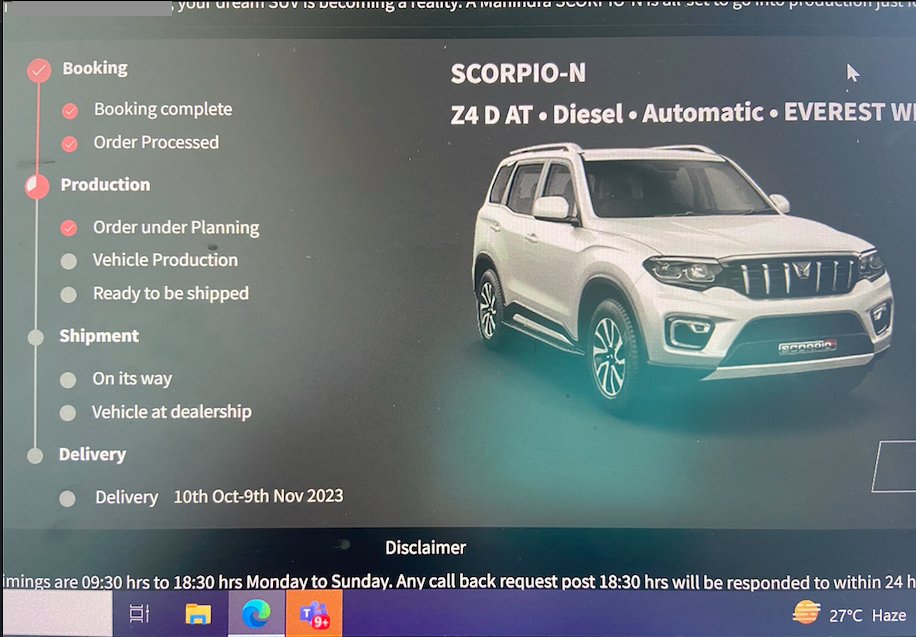 sargunaraja's tweet photo. @MahindraScorpio @anandmahindra @anishshah21 @Satinder11bajwa

Is this for real?? Delivery date got abruptly changed from 20th Feb 2023 to 9th Nov 2023!! Is this is a dealer side foul play or some serious slippage to customer promise. Where is transparency here? https://t.co/Tb638gVSc5