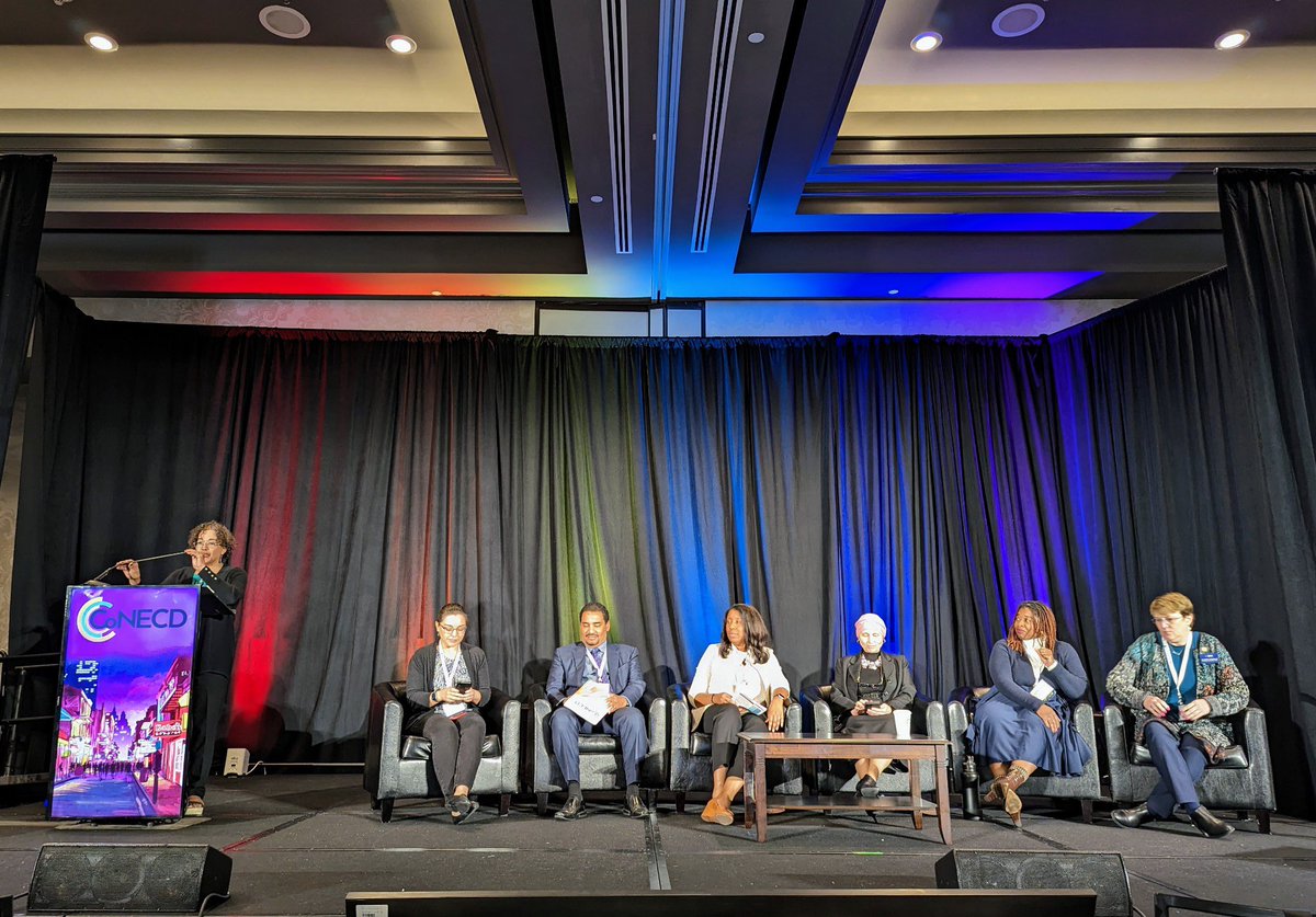 Luncheon panelists being introduced by Dr. Bevlee Watford at CoNECD: Roberta Rincon of <a href="/SWEtalk/">SWE</a>, Jahi Simbai of <a href="/NAMEPAInc/">NAMEPA</a> and the National Renewable Energy Lab, WEPAN’s Ershela Sims, Jaqueline El-Sayed of <a href="/ASEE_DC/">ASEE</a>, Rochelle Williams of <a href="/NSBE/">NSBE</a>, and Kimberly Douglas of <a href="/SHPE/">SHPE National</a>.