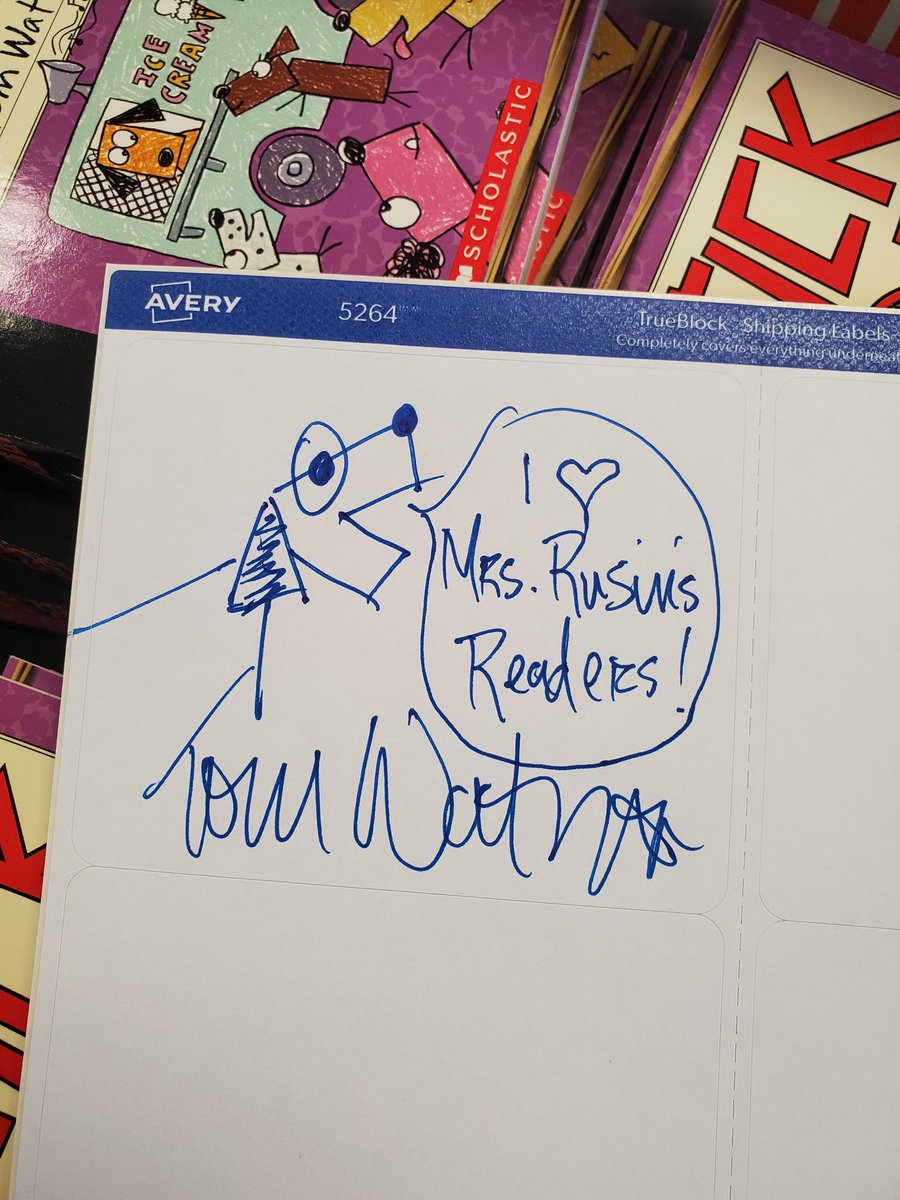 Jenann4r's tweet photo. Happy happy #BookBoxDay!!! And thanks to the incredible Tom Watson, my students will have signed labels in their books π€© Can't wait to surprise them! @ScholasticClub https://t.co/gpPgKIIGS0