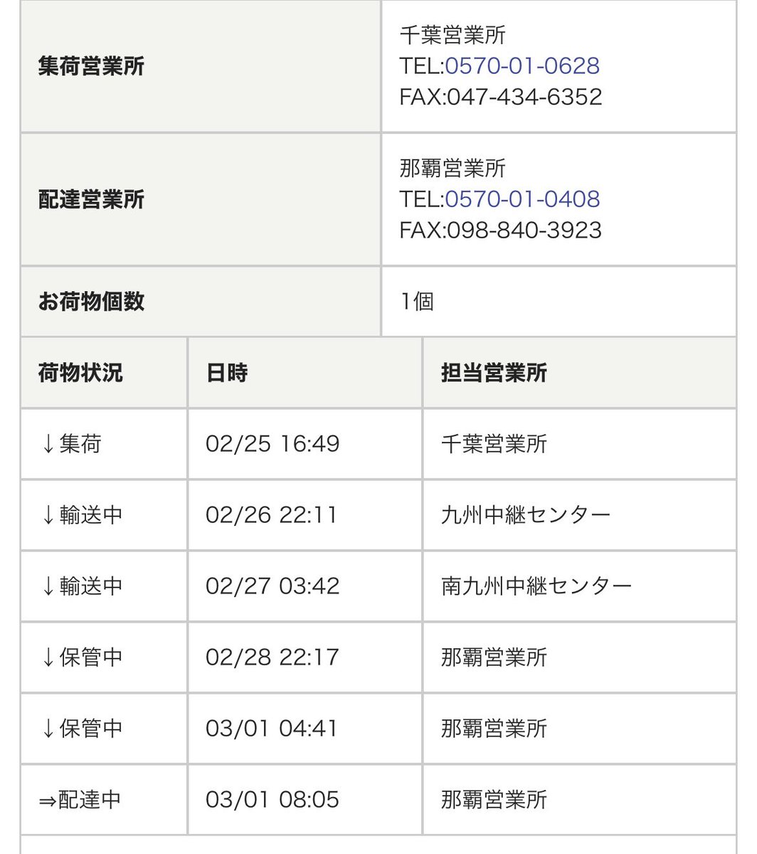 沖縄に持ってくるのを忘れた物を注文したのですが、船便になってしまいました。

気長に待とうと思ってましたが、予想外の速さで今日配達予定です。

関東から1日で九州まで移動して、それから船便で2日で沖縄に到着してました。

佐川急便さんの奇跡的な動きに感動です😀