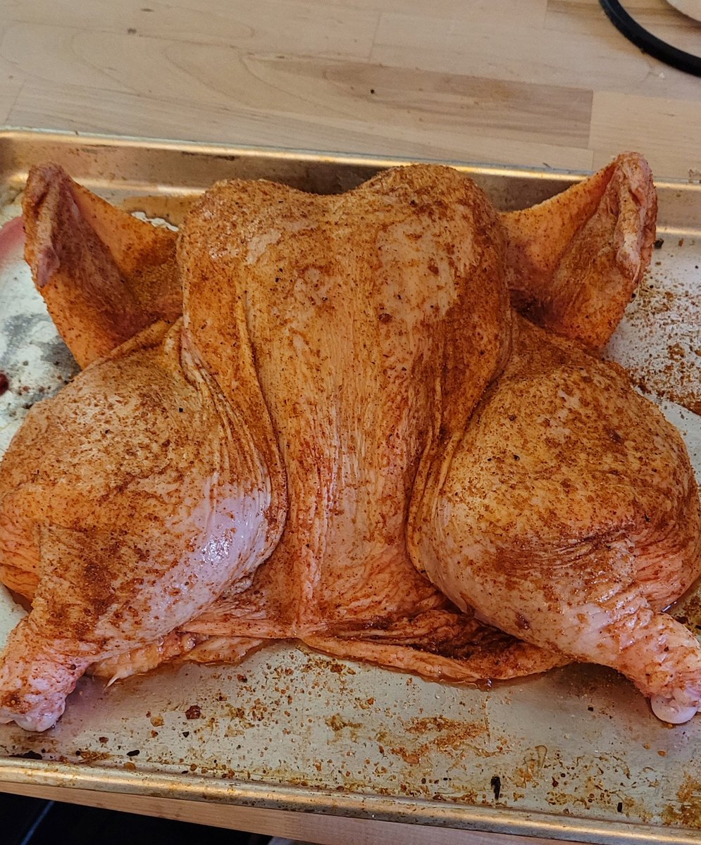NCMVG's tweet photo. #Spatchcocked #bbqchicken on the #grill tonight. I was going to do the thighs again tonight because last night turned out so good, but this fat boy was just calling my name today. https://t.co/CW1Wep6BMU