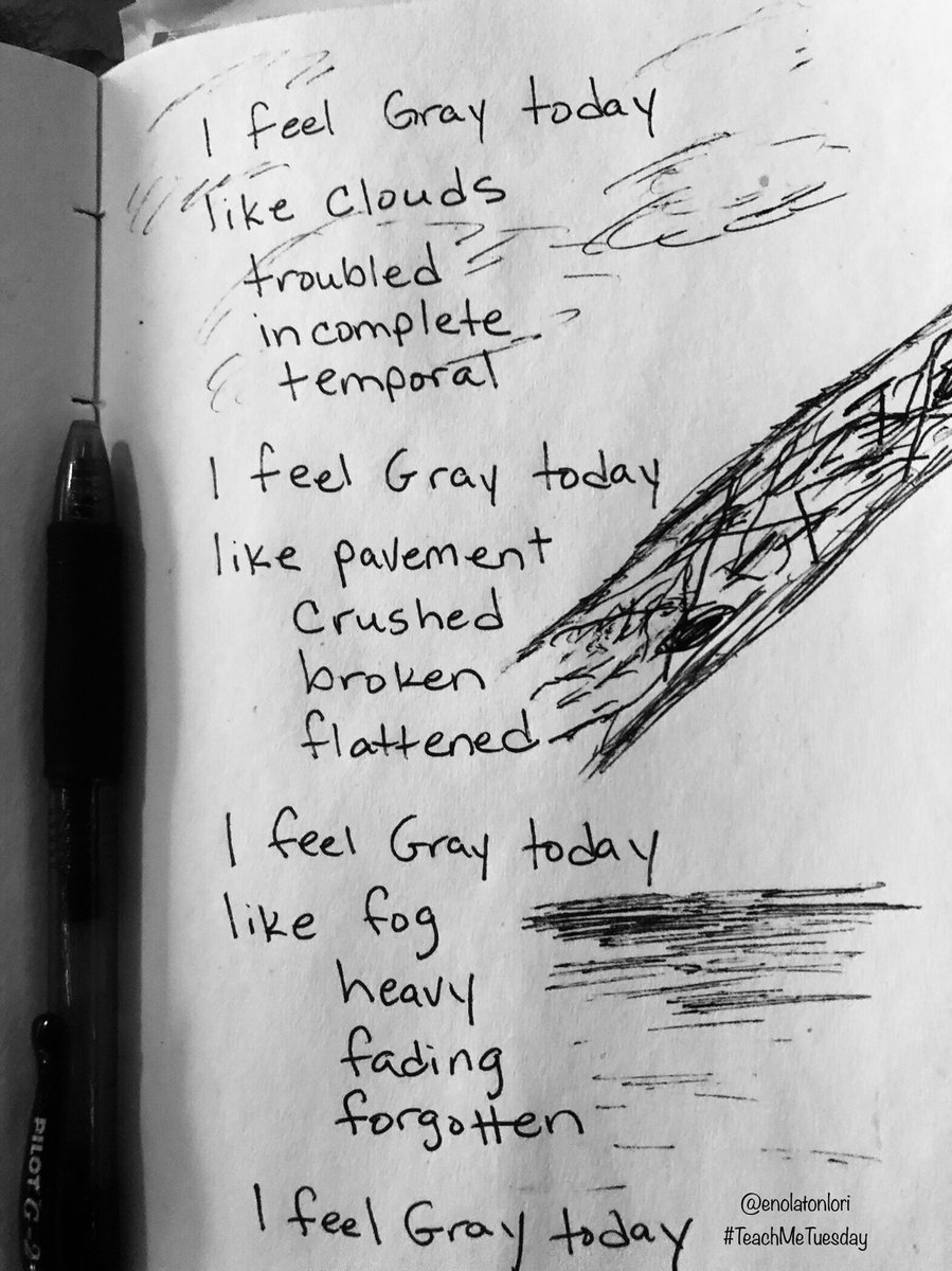enolatonlori's tweet photo. @MoveMePoetry I Feel Gray Today—
#TeachMeTuesday #Similies https://t.co/ecIJF8Jyhg