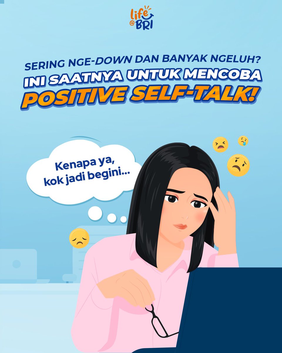 LifeatBRI's tweet photo. Ngomong sama diri sendiri nggak selamanya hanya untuk mengeluh saat kamu sedang merasa kesulitan.
Cobalah sesekali melakukan Positive Self-talk agar kamu bisa lebih percaya diri!
#LifeatBRI
#MemberiMaknaIndonesia
#PositiveSelfTalk https://t.co/r0jZo6moHK