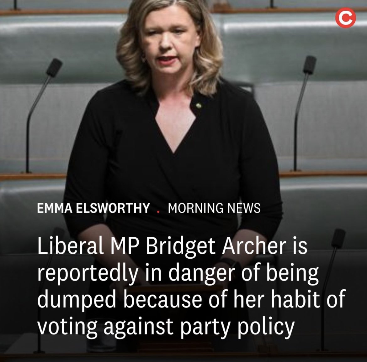Seems like the Libs are lining up to punt the only member of the party left with a skerrick of conscience…

#AusPol #BridgetArcher