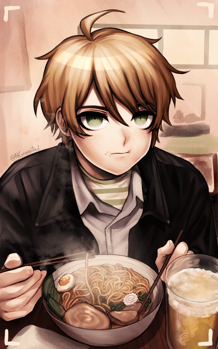 1boy male focus food holding bangs short hair solo  illustration images