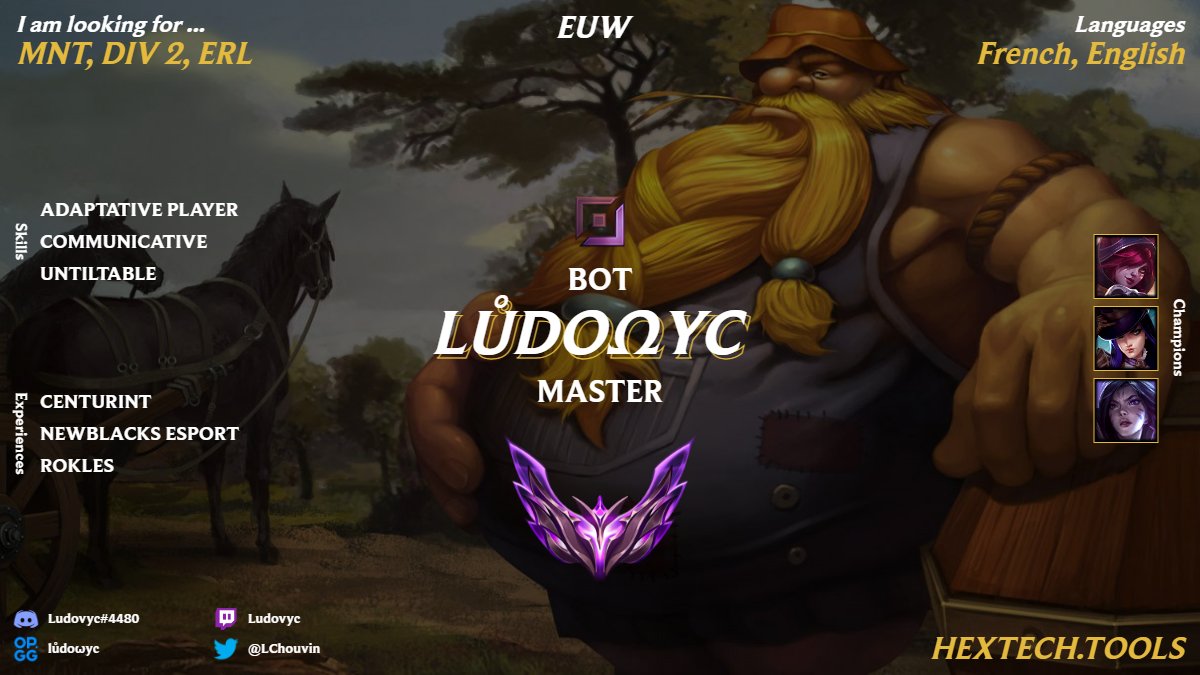 Hello,

I am looking for a team for the MNT, DIV2 or other leagues.
I have already had some experience in a team (OpenTourFrance, GA, LAN).
Do not hesitate to contact me. 😄
Available 7 days a week
<a href="/LFT_Original/">Looking For a Team ⚡</a>