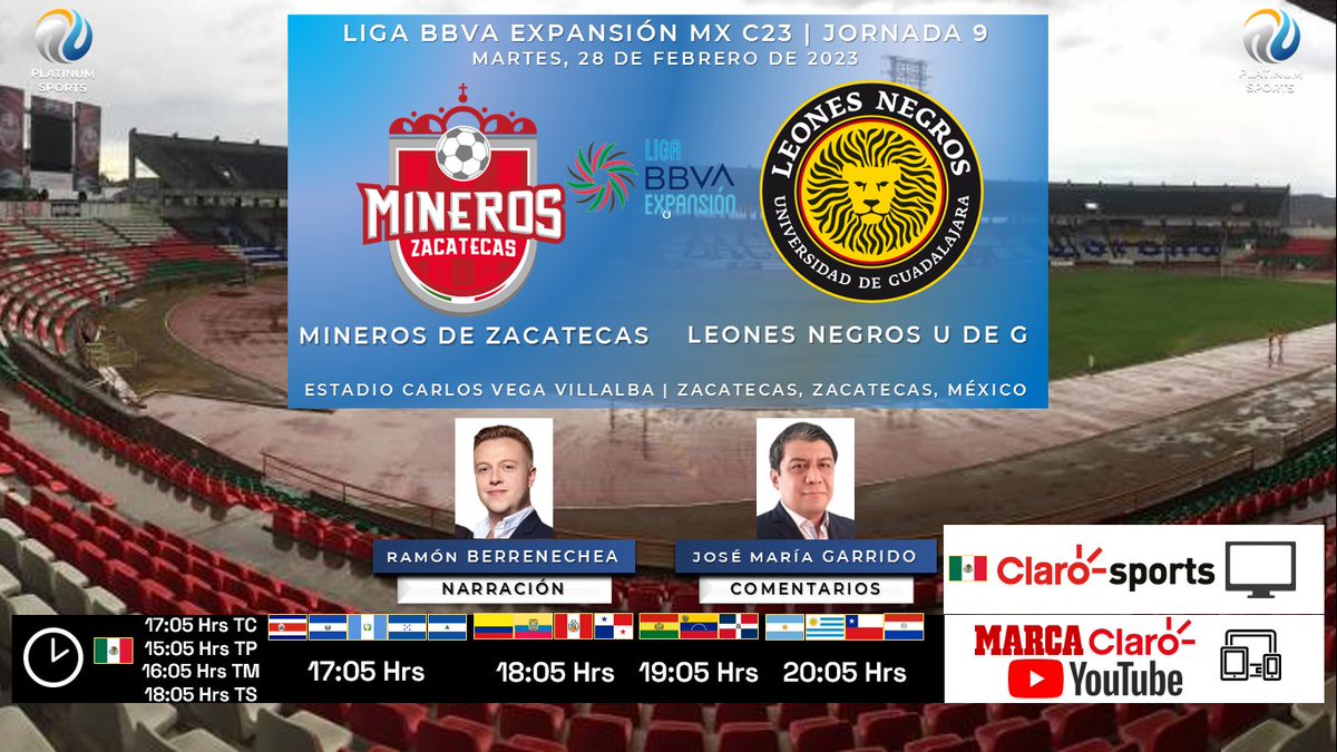 🇲🇽 #LigaBBVAExpansiónMX #C23 #Jornada7 | @MinerosFc 🆚 @LeonesNegrosCF

#Mineros #UdeG
🗓️ Se Juega
🇲🇽 ⏰ 17:05 Hrs TC, 15:05 Hrs TP
📺 @ClaroSports
📱💻 @MarcaClaro/@YouTubeLATAM
🎤 @RamonDeLaGala #HayJarana
🎤📝 @josemagarrido

#ClaroConTodo #ZACSUDG