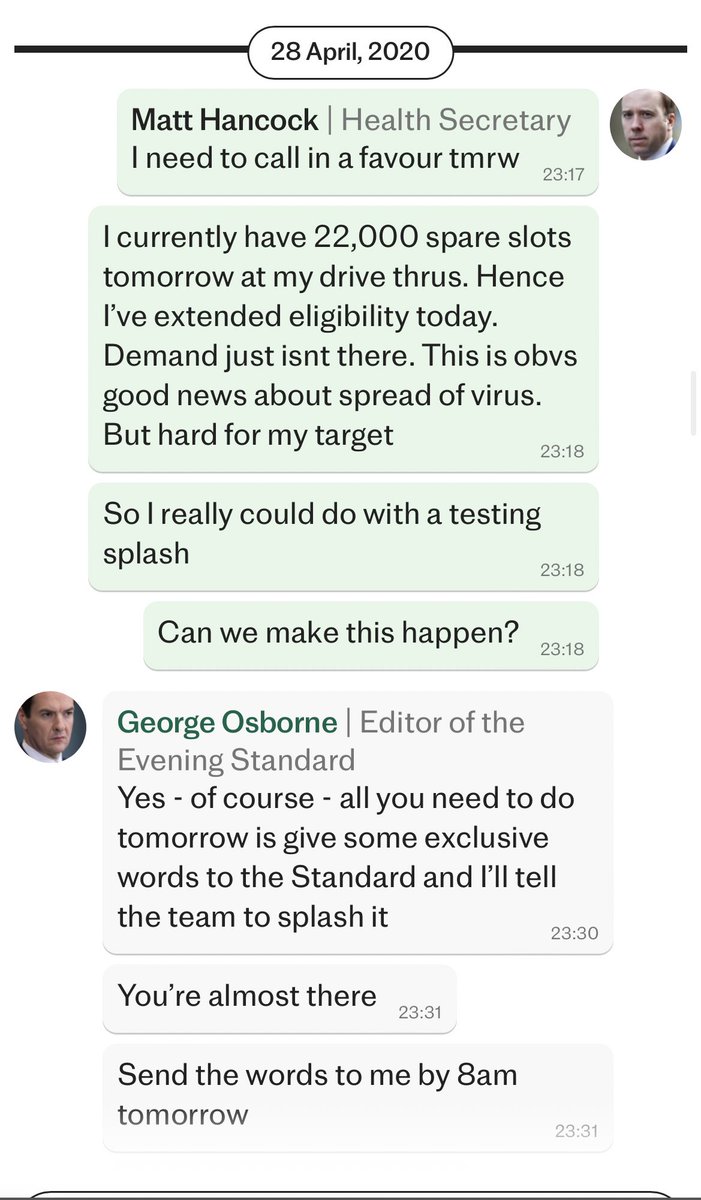 What you see here is the then Health Secretary, in the middle of a global pandemic, asking a newspaper editor who happens to be his former boss for a favourable front page to help him meet an arbitrary target, and the newspaper editor responding: “Yes of course.” Lost for words.