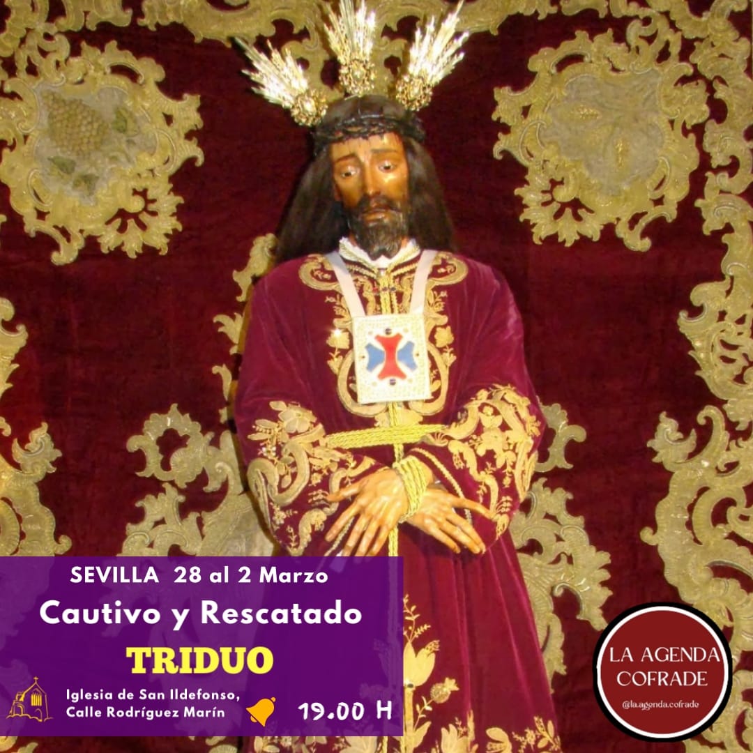 TRIDUO a nuestro padre Jesús cautivo y rescatado
⛪Iglesia de San Ildefonso
⏰19:00pm
#SemanaSanta2023 #Cuaresma23 
#cautivoyrescatado #malaga