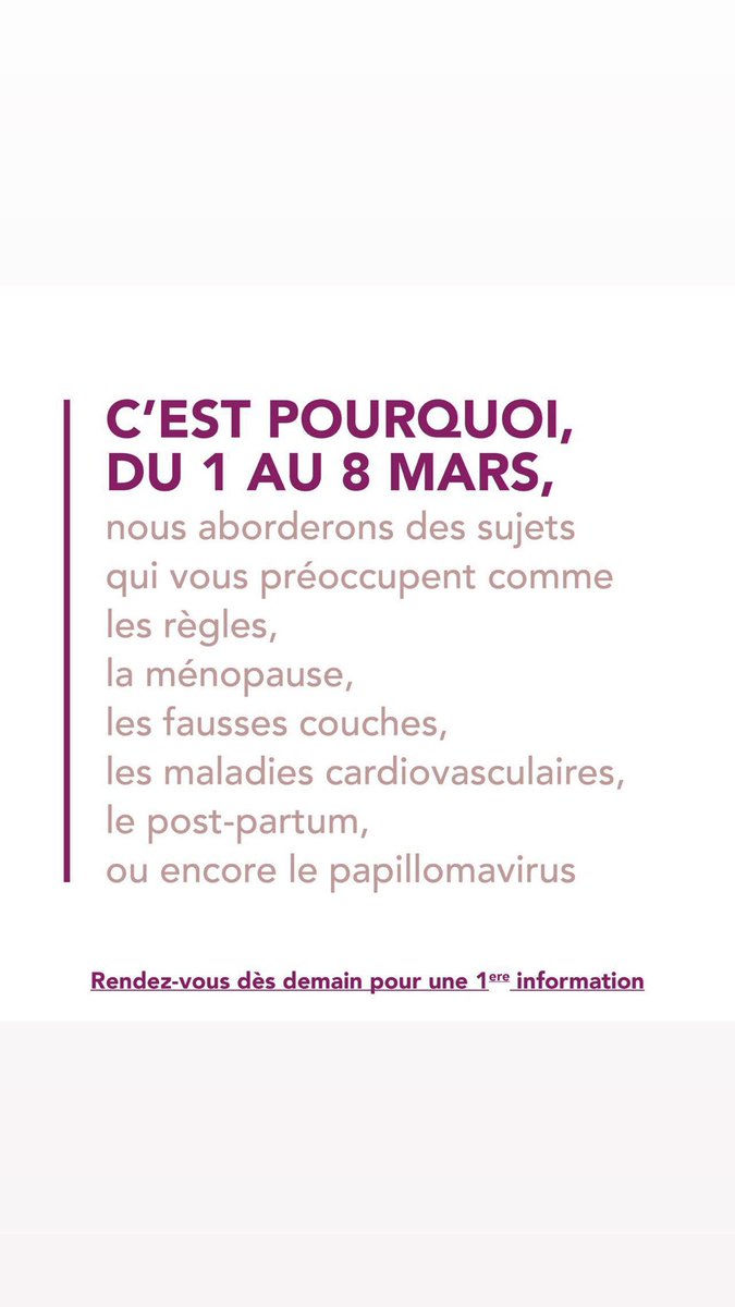 #SANTÉDESFEMMES un enjeu crucial mais passé trop souvent au second plan. DU 1 AU 8 MARS, et dans le cadre du travail que je mène avec la Députée @PriscaThevenot nous aborderons des sujets qui vous préoccupent ! #infertilité #ménopause #regles #hpv #cancer #puberté #maternite