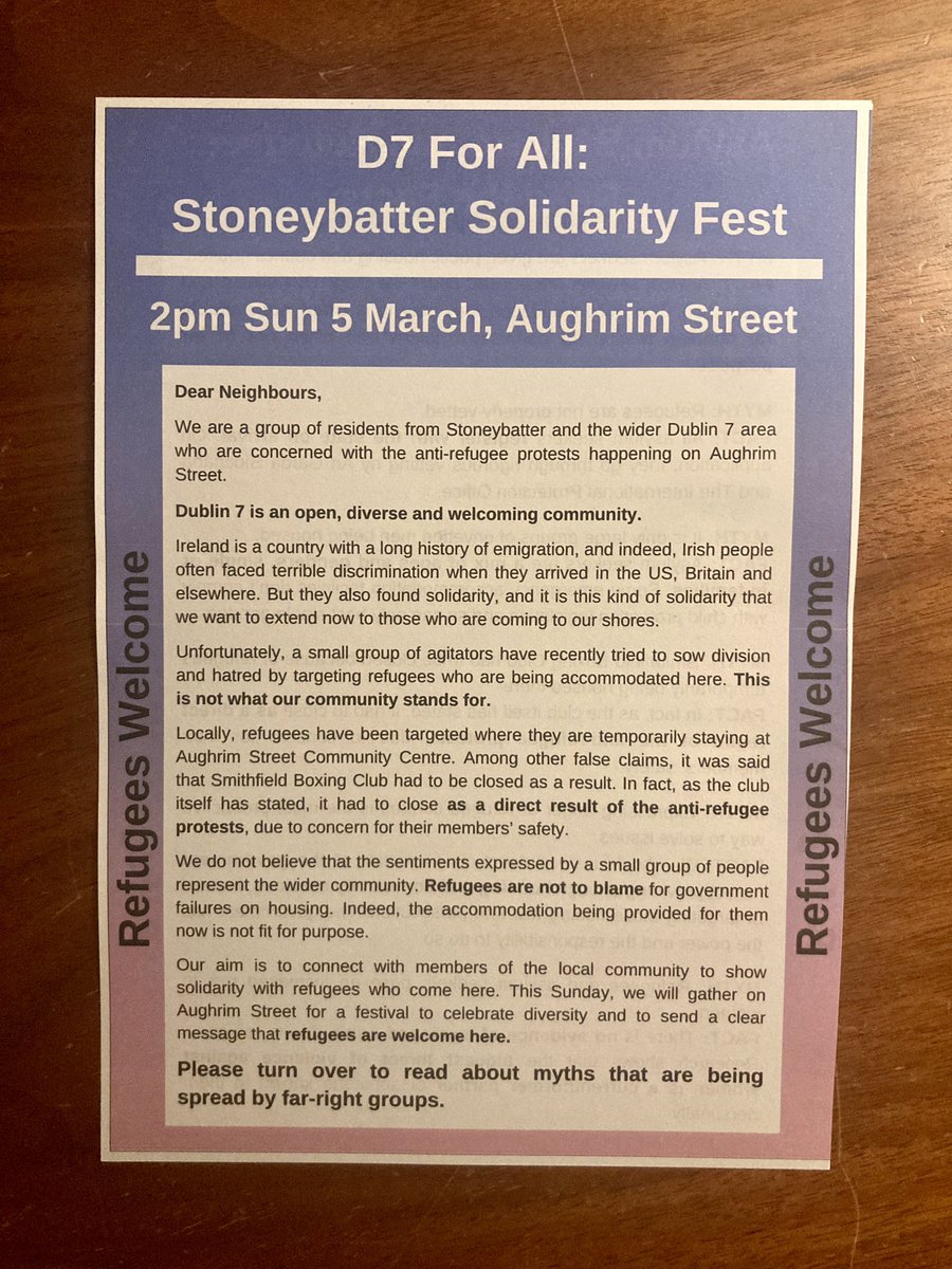 SarahJayBee's tweet photo. #D7ForAll solidarity fest this Sunday at 2pm on Aughrim Street #RefugeesWelcome https://t.co/x6SI3VesRw