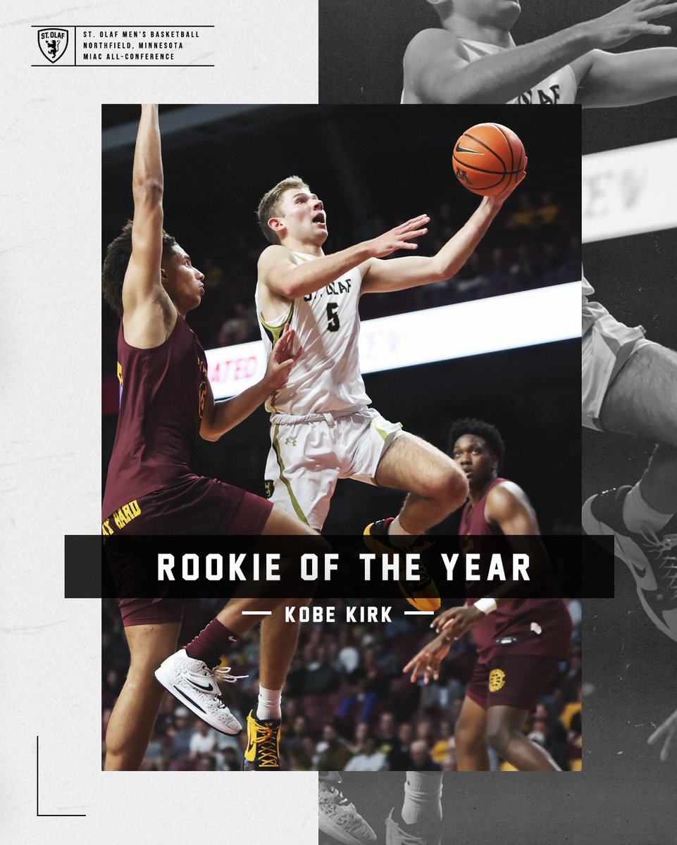 3⃣ members of <a href="/StOlafMBB/">St. Olaf Men's Basketball</a> were honored in the 2022-23 #MIAC Men's Basketball Awards!

▪️ Kobe Kirk - Rookie of the Year, HM All-MIAC, MIAC All-Playoff Team
▪️ Nathan Hendler - All-MIAC
▪️ Connor Martin - All-MIAC

RELEASE: athletics.stolaf.edu/news/2023/2/28…

#UmYahYah | #OlePride | #d3hoops