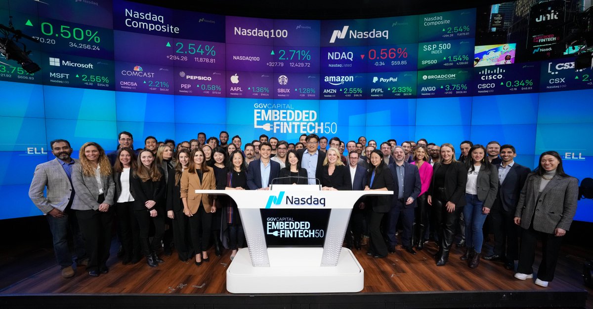 NasdaqExchange's tweet photo. .@GGVCapital managing partner Hans Tung & various innovators driving the next phase of fintech innovation stopped by MarketSite for the launch of their inaugural Embedded Fintech 50. #EF50
Learn more: https://t.co/rj8BlZdoqp https://t.co/WWmqob8xZ7