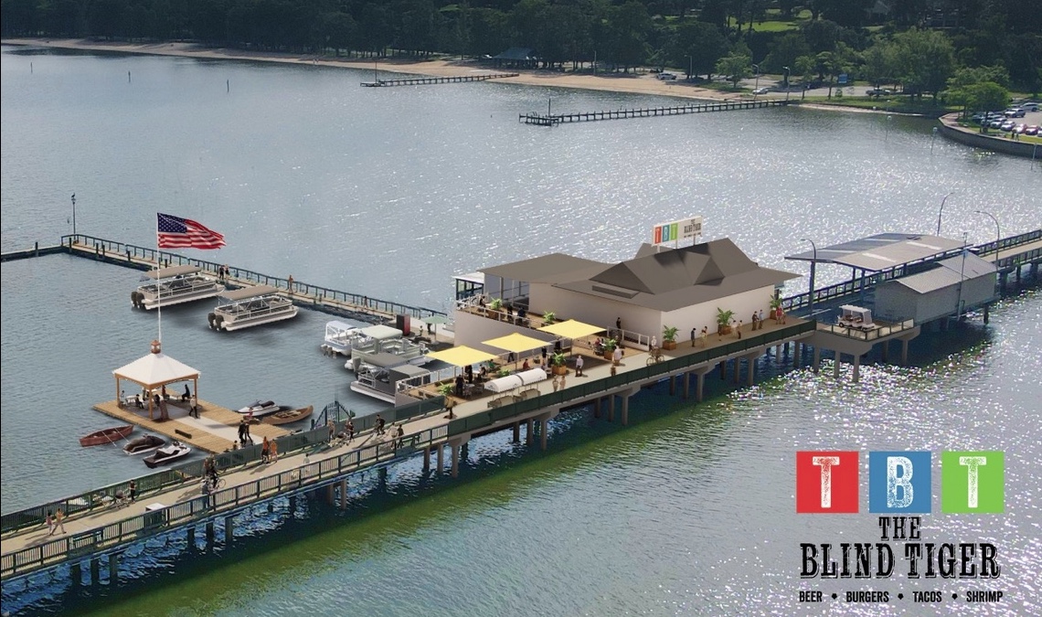 Fairhope_Times's tweet photo. Construction has begun on 'The Blind Tiger' restaurant and marina on the main pier; completion by May 29th according to signs posted today. #fairhopeal #blindtiger https://t.co/fG9Gr6gztB