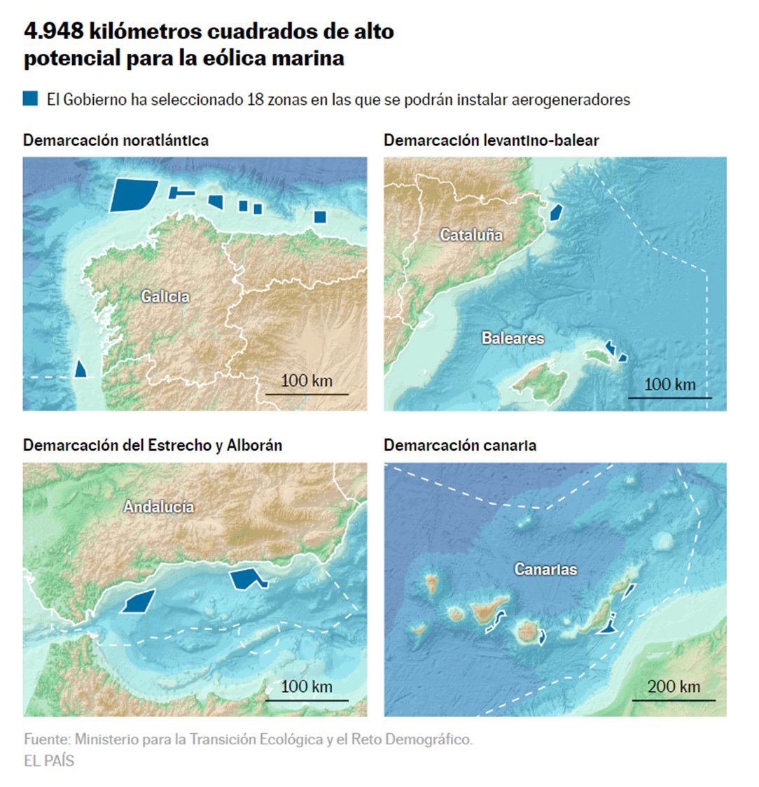 Adiviña onde está a maior superficie reservada para a implantación de parques eólicos mariños?

Pois si; de 4948 qms2, 2668 (o 54%), corresponde á demarcación do Atlántico norte. E dentro desta, a maioría correspóndelle ás costas do norte de Galicia.

Para que nos quere España?