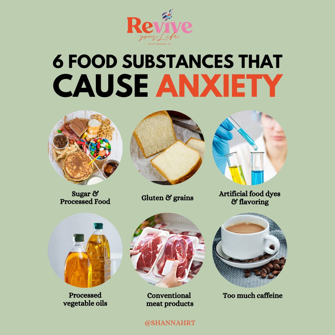 ShannahRT's tweet image. 6 food substances that cause anxiety!

#ShannahRT #ReviveYourLife #Health #reduceanxiety #anxietycausingfoods #healthtips #healthyliving #foodforthought #importantfood #diet #regulatingdiet #mentalhealth