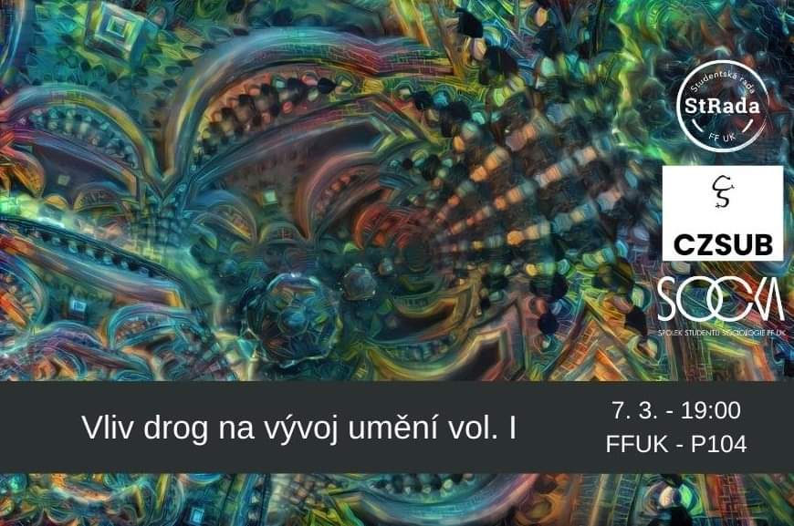 Studentská rada FFUK (@stradaffuk) on Twitter photo Spolu se studentským spolkem SOCKA a českou platformou <a href="/czechedsub/">Czeched Substance</a> srdečně zveme na první ze série přednášek o vlivu drog na vývoj umění. 🧐
Přednáší Martin Duřt.
Událost je otevřená veřejnosti a vstupné je dobrovolné 😁 Spolu se studentským spolkem SOCKA a českou platformou <a href="/czechedsub/">Czeched Substance</a> srdečně zveme na první ze série přednášek o vlivu drog na vývoj umění. 🧐
Přednáší Martin Duřt.
Událost je otevřená veřejnosti a vstupné je dobrovolné 😁