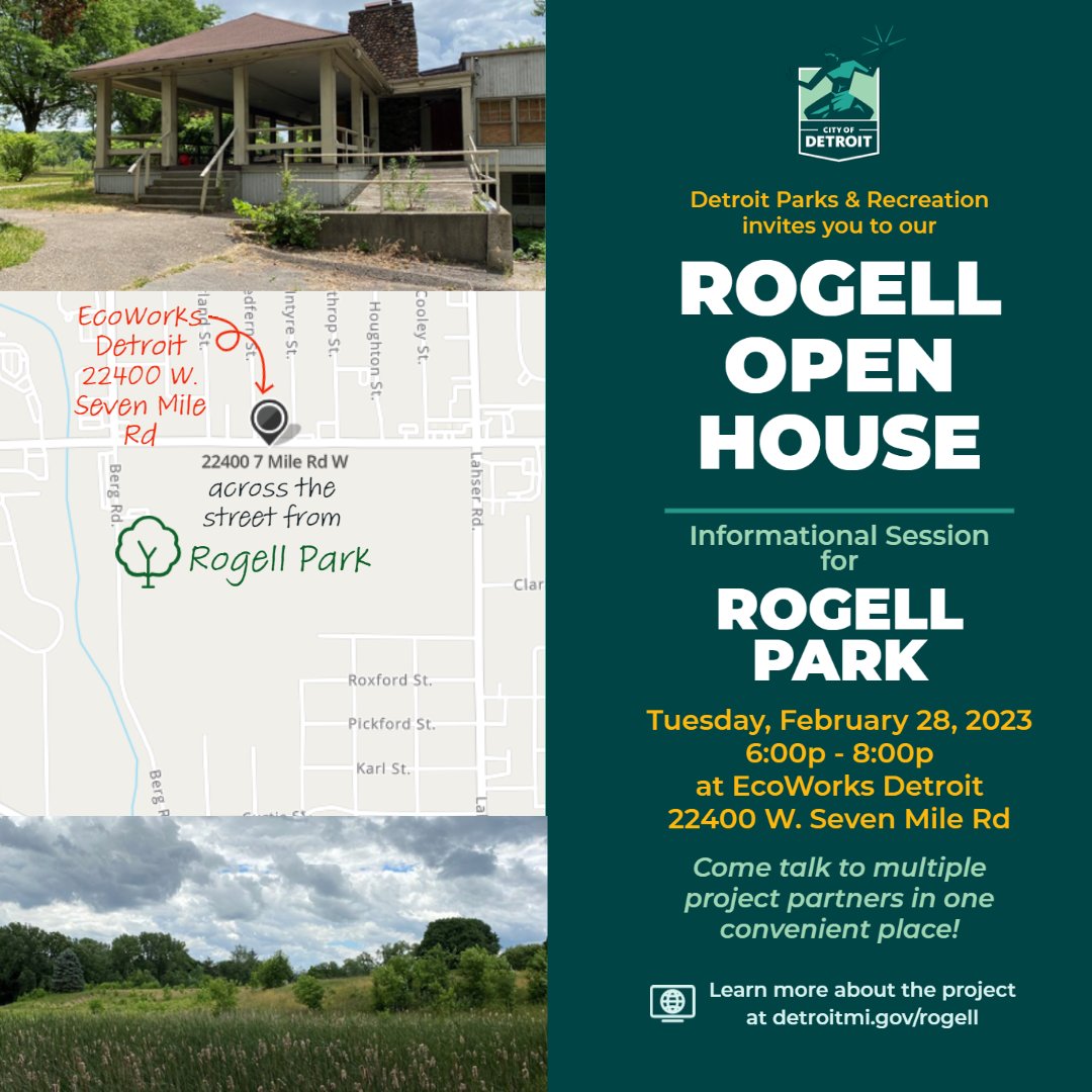 City officials will be at EcoWorks tonight from 6-8pm to answer resident questions about the development happening at Rogell Park. We hope to see you there!