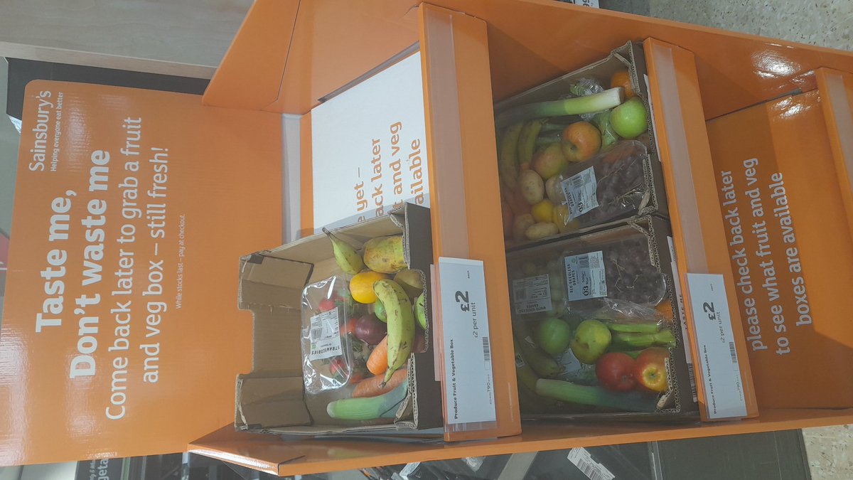 'Taste me, don't waste me' @sainsburys #Forestside tackling food waste with £2 fruit & veg boxes #lovefoodhatewaste