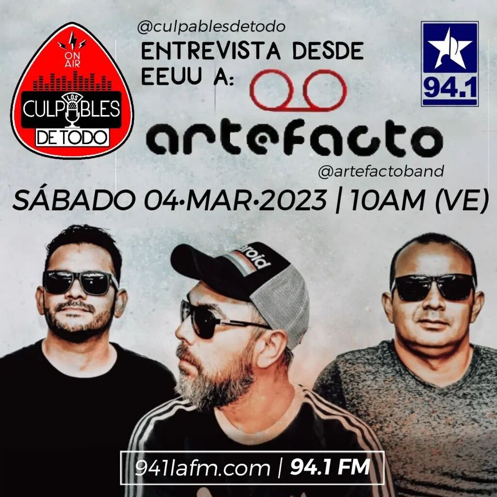 culpablesdetodo's tweet photo. La banda Artefacto nos muestra su material promocional este sábado, en entrevista remota desde los Estados Unidos.

Sintoniza en Barquisimeto desde las 10am por 94.1FM o desde cualquier lugar del mundo a través del stream https://t.co/Rxz6JMBfwl https://t.co/woZAFSldyp https://t.co/tZyOZzjfr4