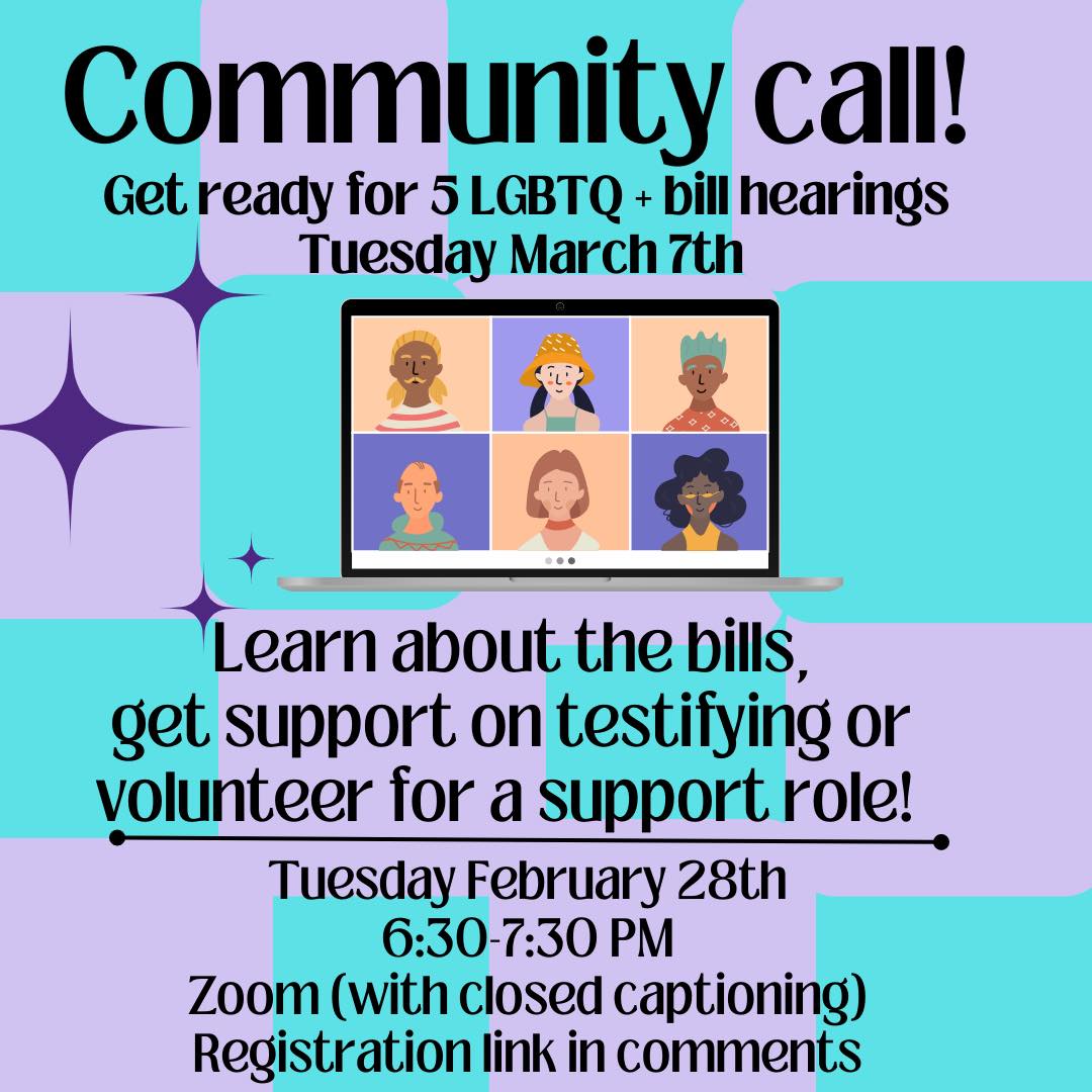 Want to learn about upcoming bills at the NH statehouse that would impact the rights of LGBTQ+ youth and how to get involved?

603 Equality is hosting a community call tonight from 6:30-7:30 PM in preparation for hearings on March 7th. To Register: ow.ly/IXNu50N58Uz