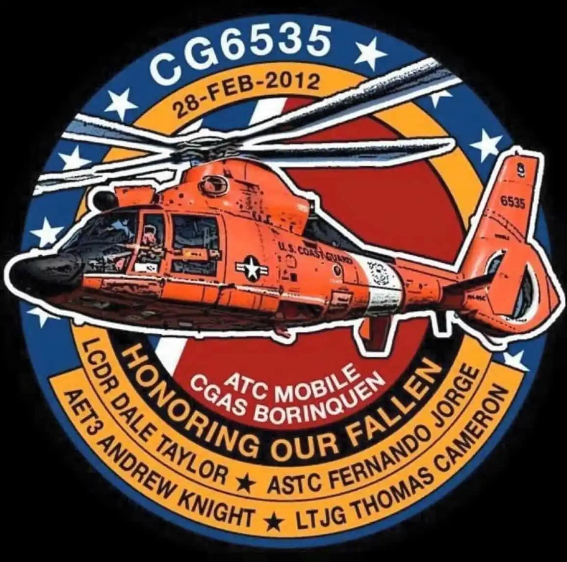 USCG's tweet photo. Today we honor the memories of Lt. Cdmr. Dale Taylor, Lt. j.g. Thomas Cameron, ASTC Fernando Jorge, and AET3 Andrew Knight who were lost on a training sortie from #CoastGuard Aviation Training Center (ATC) Mobile, Alabama, Feb. 28, 2012. 

#wewillneverforget https://t.co/Xluo6ngHFT