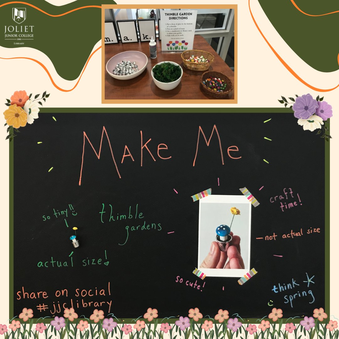 It's craft time! Stop by the #JJCLibrary to make a little fairy thimble garden. Make one for yourself, for friends, or to leave for strangers to find. Use #jjclibrary and share your garden on social. 

#Crafts #DIYCrafts #CraftTime #CraftIdeas #FairyGarden #MiniGarden