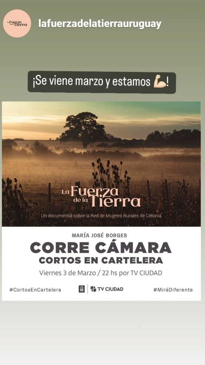 El viernes estaremos en <a href="/correcamara/">Corre Cámara Cine</a> en <a href="/TVCIUDADuy/">TVCIUDAD</a> con el corto documental La fuerza de la tierra