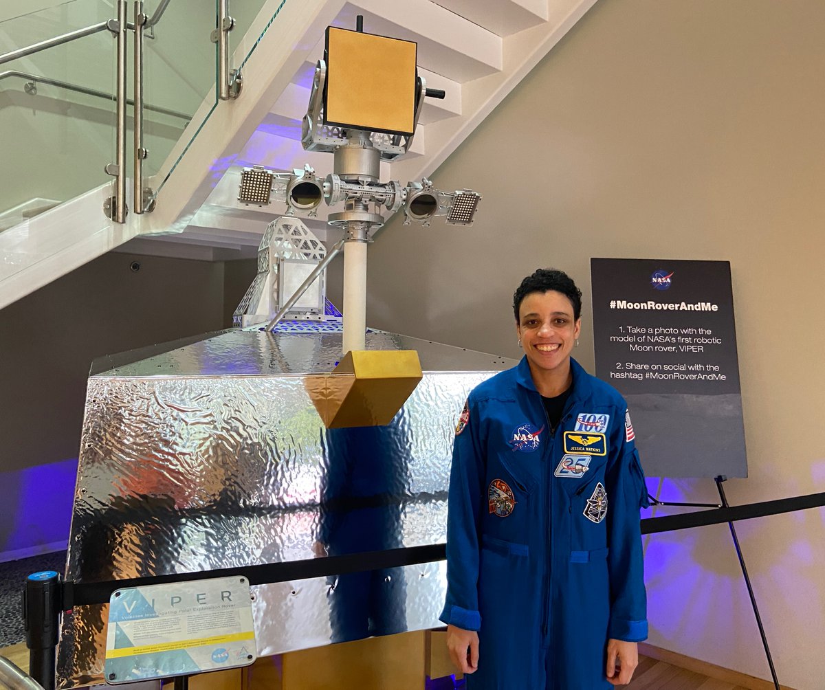 Next time, the Moon? 🌔 

<a href="/astro_watkins/">Jessica Watkins</a> met our full-scale VIPER Moon rover model today! VIPER will search for water ice and other resources that could support future Artemis missions. #MoonRoverAndMe