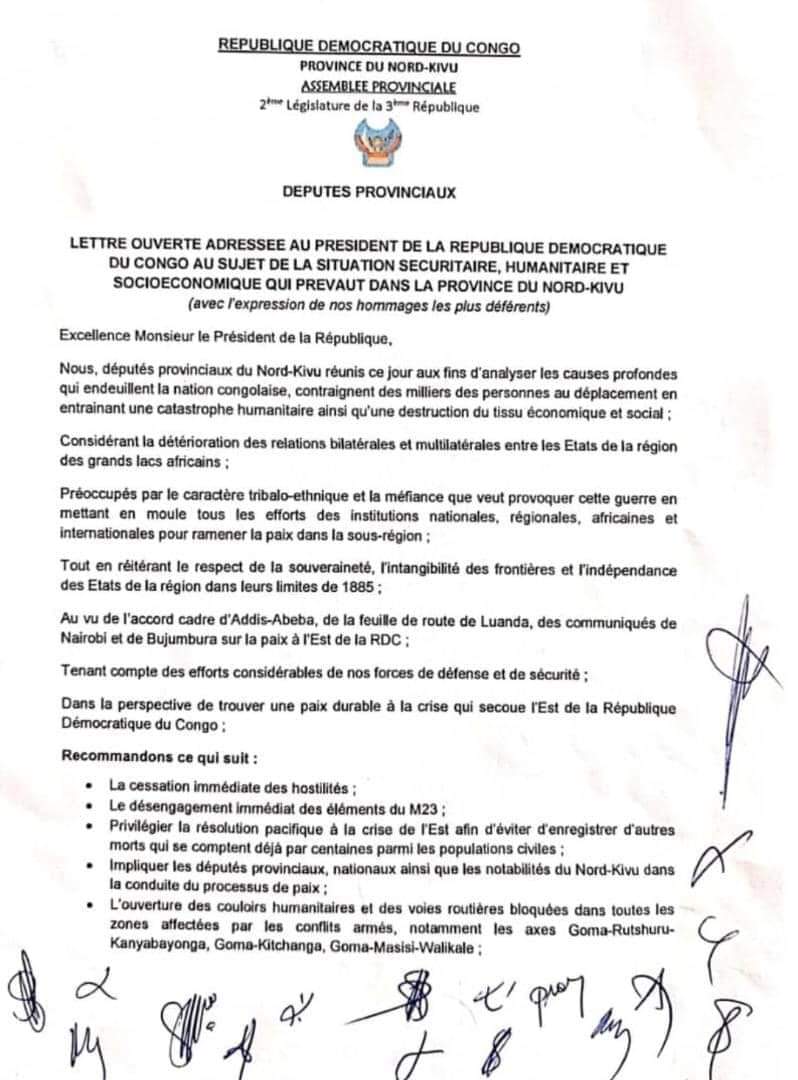 tsongo_elie's tweet photo. Nord-Kivu : 17 Députés provinciaux demandent à travers une lettre ouverte au Président  Tshisekedi de négocier avec le M23. https://t.co/TOEYKNSJrc