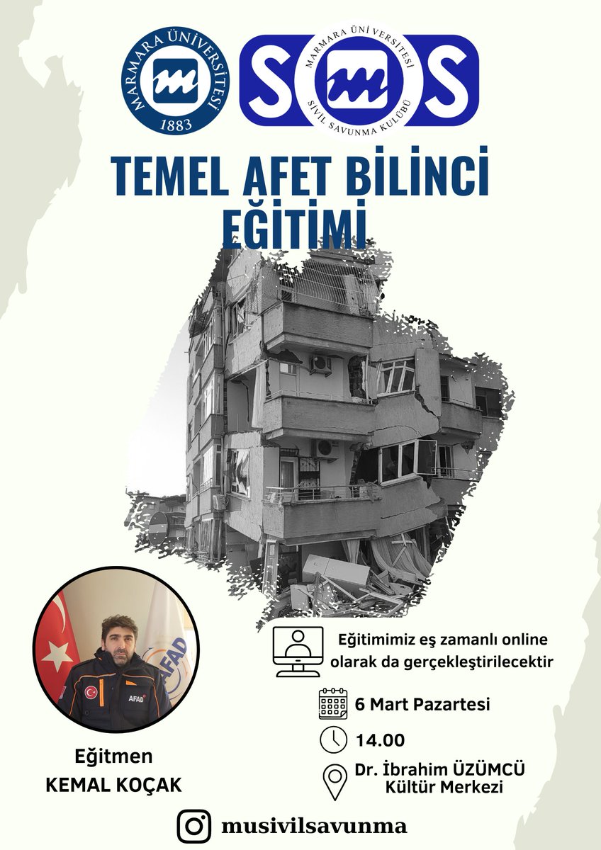 Başta deprem olmak üzere ülkemizde sıkça görülen afetlere yönelik olarak, afetlerin öncesi, sırası ve sonrasında yapılacak doğru davranışları bireylere kazandırmak amacıyla Sivil Savunma Kulübü Temel Afet Bilinci Eğitimi düzenliyor. Etkinlik bilgisine afişten ulaşabilirsiniz.