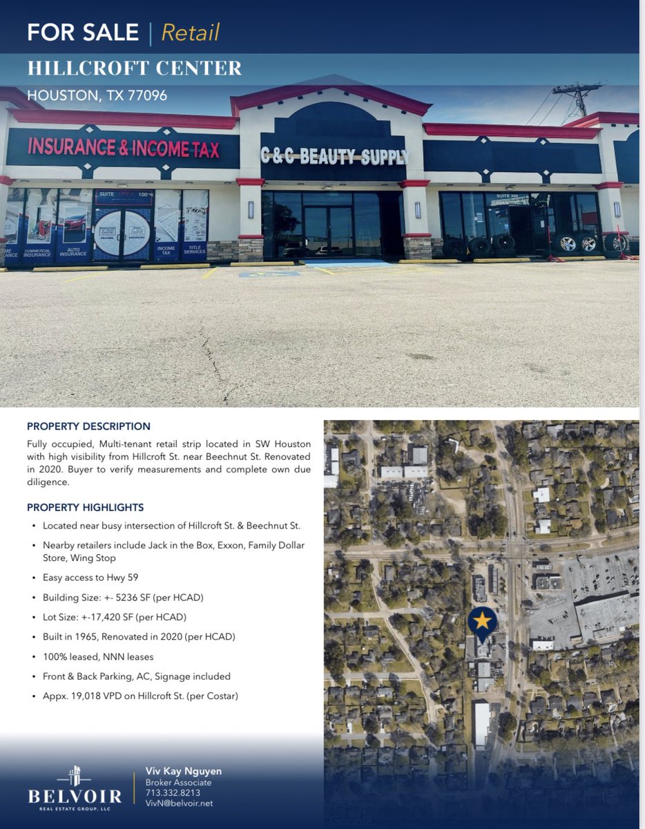 #ShoppingCenter #ForSale in #Houston Exclusive listing by:
Viv Kay Nguyen, Broker 
Belvoir Real Estate Group
713.332.8213 

#texasbroker #commercialbroker #commercialrealestate #investmentsales #retailproperty #houstonrealestate