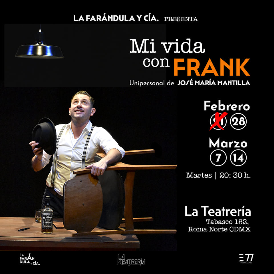 elteatrocdmx's tweet photo. Mi vida con Frank
Dramaturgia, dirección y actuación de: @mantillachema
 
Hasta el 14 de marzo, martes 20:30hrs. 
En la @LaTeatreria
🎟 Entrada general $300. De venta en taquilla y página de La Teatrería https://t.co/KUAlKyOHbd
