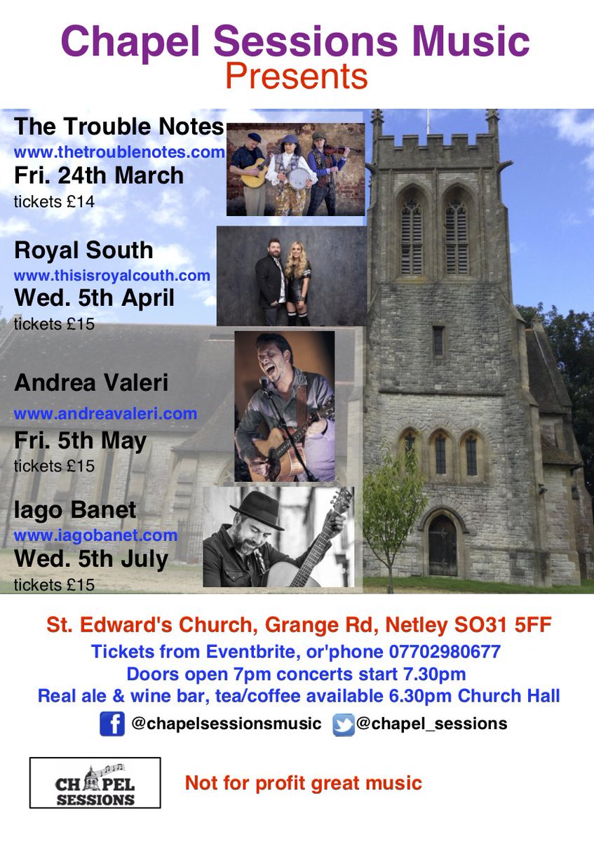 Chapel Sessions Music  Netley #Southampton  <a href="/chapel_sessions/">Chapel Sessions</a> <a href="/NetleyCliffSC/">NCSC</a> <a href="/NetleyGarageLtd/">Netley Garage Ltd</a> <a href="/hambleweb/">Hamble Interactive</a> <a href="/musicinthecity/">Music in the City</a> <a href="/AdamManning/">Adam Manning 🔶</a> <a href="/eastleighmayor/">Mayor of Eastleigh 2025/26</a> Please help spread the word about great music coming to Netley this Spring and join the audience