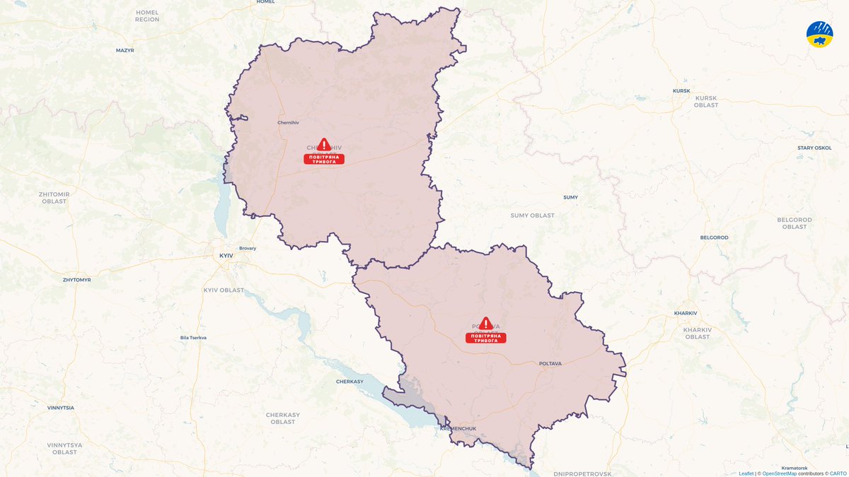 UkraineAlert's tweet photo. Ukraine Siren Alert [28/02/2023]

22:19
Chernihiv oblast: Весь регіон / Whole Region.
Poltava Oblast: Весь регіон / Whole Region.

#Ukraine - Learn more: https://t.co/NS6tNfREz2 https://t.co/BOxVE1N2gQ