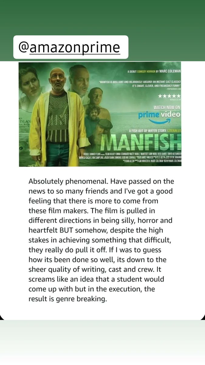 "You can lead a horse to water.  But you can't force people to watch an amazing award winning comedy horror British indie film MANFISH.. .    .or can you?
Watch it. Review it .share it  
Keep indie film alive
Latest 
Review on Amazon for #manfishmovie