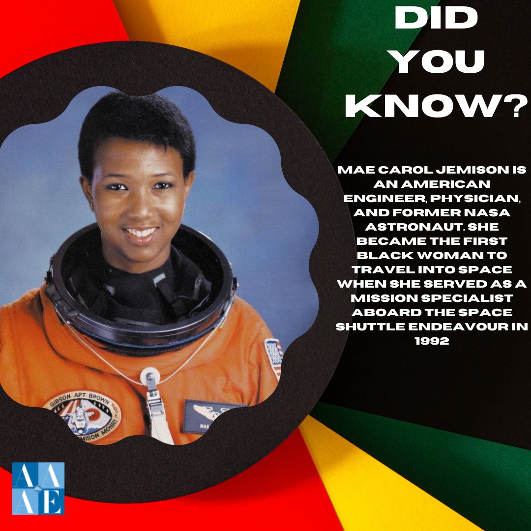 AAAEDelivers's tweet photo. Today we are highlighting Mae Jemison. As we close out Black History Month let's remember to celebrate the amazing achievements made by African American aviators and airport employees year round! #aaaedelivers #blackhistorymonth https://t.co/kGbXBxKavR