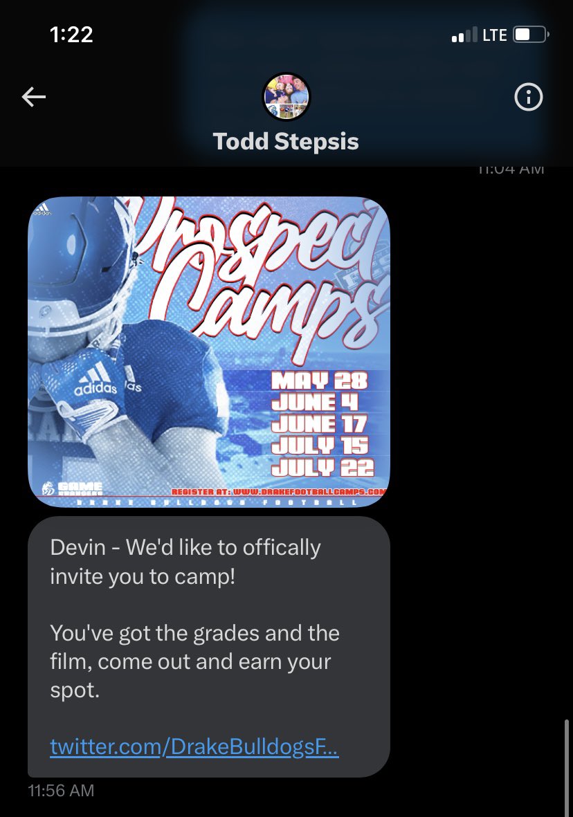 DevinHayward04's tweet photo. Thank you @tstepsis for the invite to @DrakeBulldogsFB camp!! #goDogs #ThisIsDrakefootball https://t.co/Byc86bZiEL