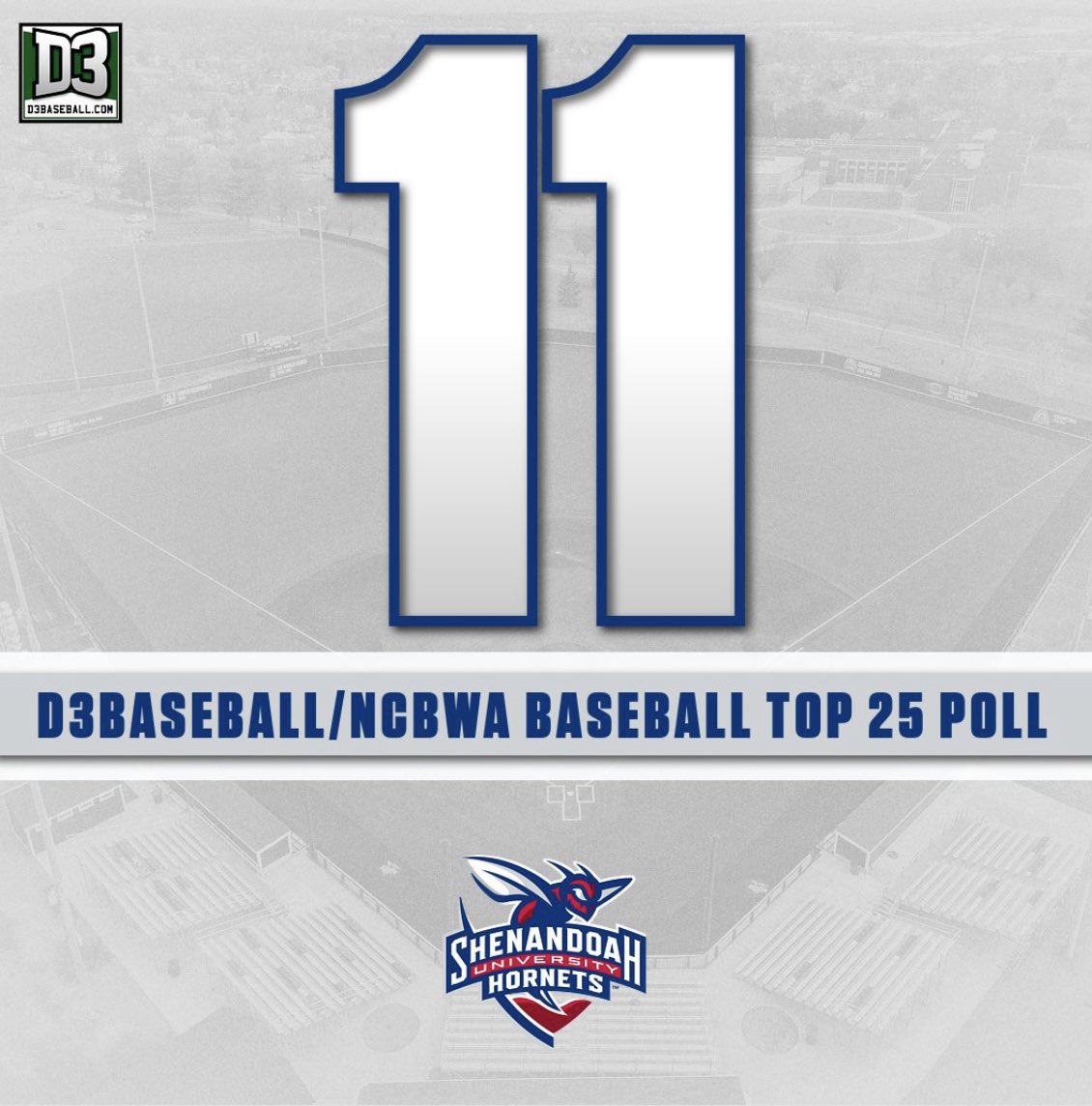 D3Baseball/NCBWA Baseball Top 25 Poll Week 1. 

#DiamondHornets

<a href="/SUHornets/">Shenandoah Hornets</a> <a href="/ShenandoahU/">Shenandoah University</a> <a href="/d3baseball/">D3baseball</a>