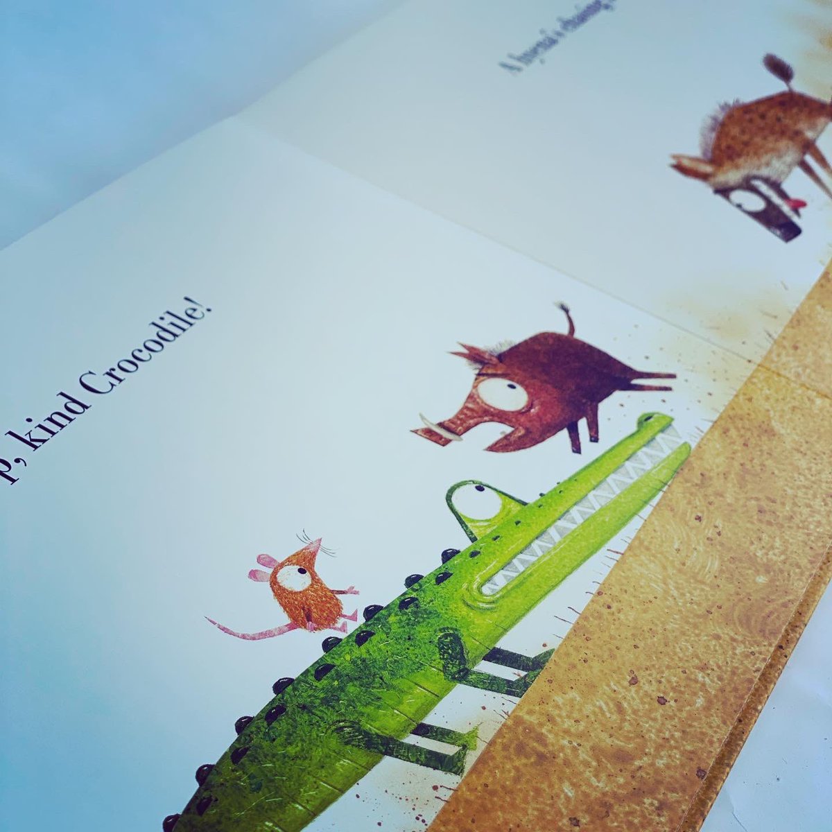bookgiftblogger's tweet photo. Lots of visual humour &amp; expressive illustrations from #LeoTimmers in #kindcrocodile  Crocodile ventures out into the world &amp; is accosted by frightened animals being chased by their predators. But will crocodile be able to protect all of his new friends? https://t.co/UYm2di6KSb