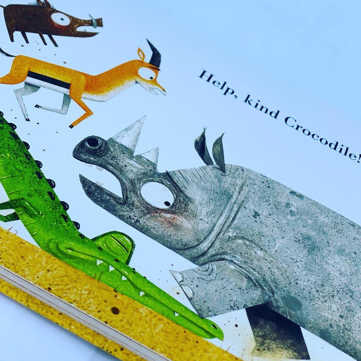 bookgiftblogger's tweet photo. Lots of visual humour &amp; expressive illustrations from #LeoTimmers in #kindcrocodile  Crocodile ventures out into the world &amp; is accosted by frightened animals being chased by their predators. But will crocodile be able to protect all of his new friends? https://t.co/UYm2di6KSb