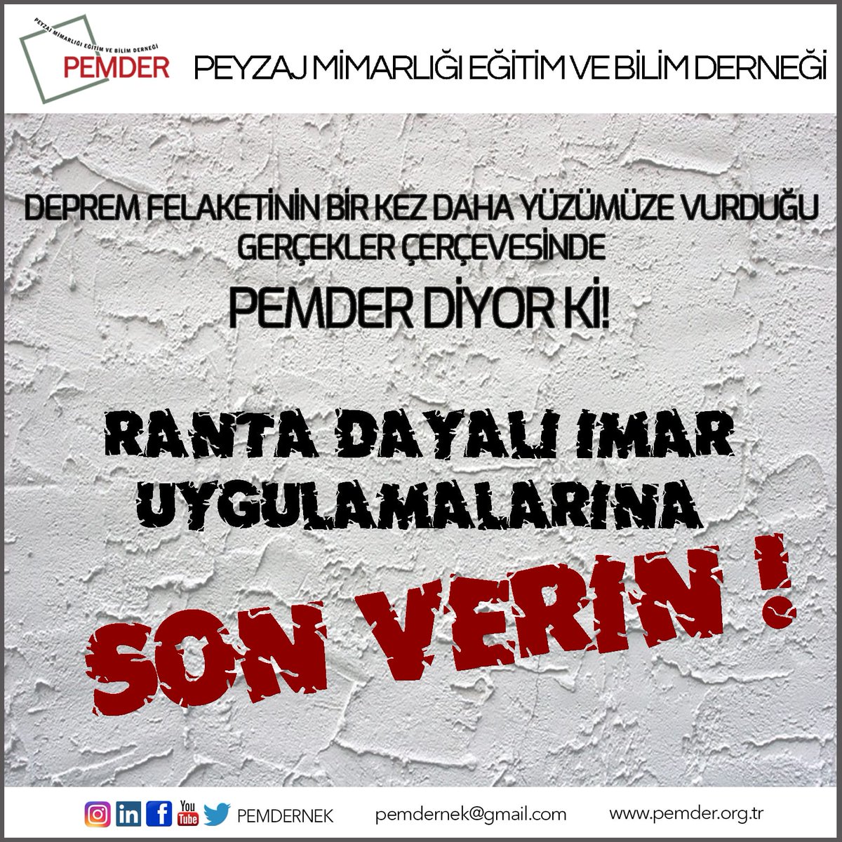 DEPREM DEKLARASYONU – 1 : RANTA DAYALI İMAR UYGULAMALARINA SON VERİN!
Bir kentin yapılaşma süreci imar planları ile başlamaktadır. Ne yazık ki ülkemizde bu planların hazırlanmasında bilimsel ve teknik konular yeterince göz önüne alınmamaktadır. +