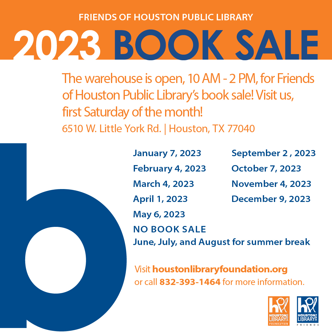 houstonlibrary's tweet photo. Want some new books without breaking the bank? Come to @houlibraryfdn 's monthly book sales! This Saturday, March 4, add to your collection by visiting the #FriendsOfHPL Warehouse located at 6510 W. Little York Rd between 10 AM and 2 PM. #OneHoustonOneLibrary #ILoveHPL #HPLF https://t.co/KXBjXTufJ6