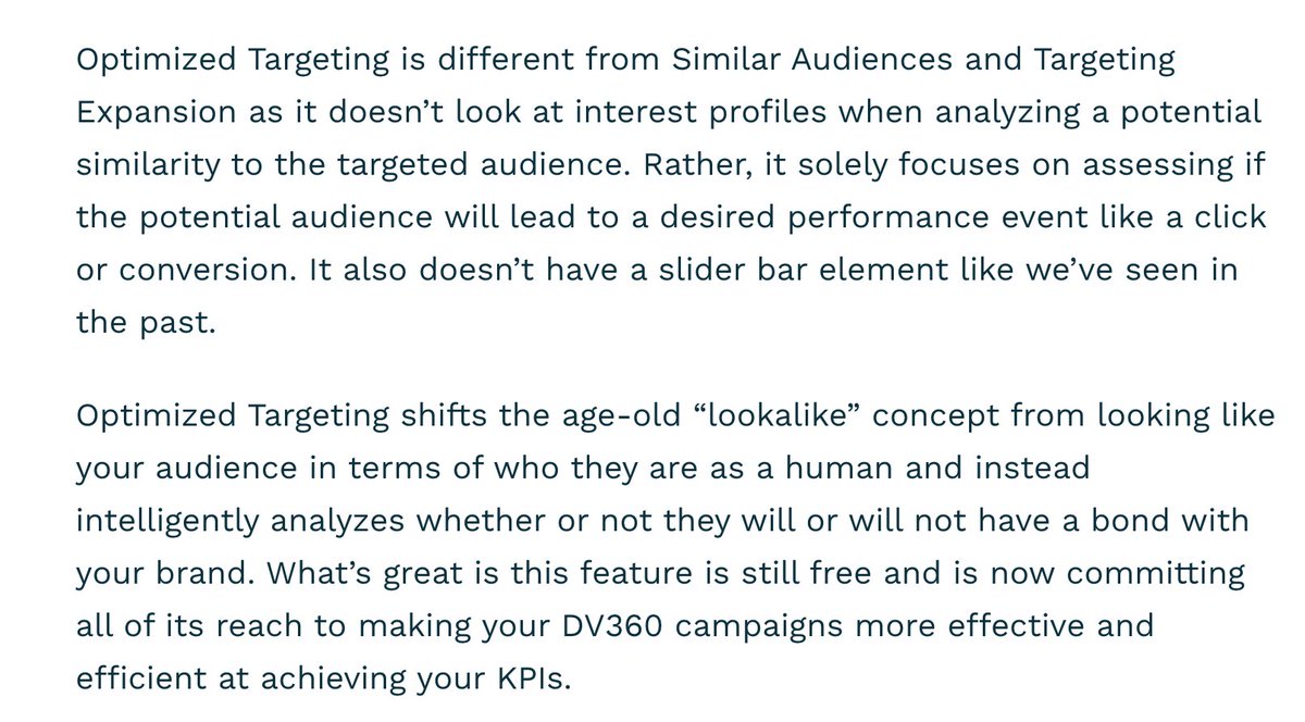 CharlesFarina's tweet photo. Google Ads and Display &amp; Video 360 are phasing out look-a-like audiences. 

My colleague wrote a great post explaining how the new Optimized Targeting feature works, which is replacing it. 

https://t.co/9Tu6sni1p3 https://t.co/HHsAZ1daOG