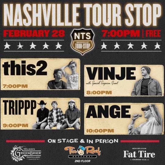 TONGHT 🔥 We’re at <a href="/TinRoofBroadway/">Tin Roof Broadway</a> 🤘🏻<a href="/nashtourstop/">Nashville Tour Stop</a> is bringing you a FREE four-band showcase starting at 7pm. We hit the stage from 9-10pm playing some brand new originals and old favorites. 18+, no cover charge. See y’all TONIGHT ⚡️