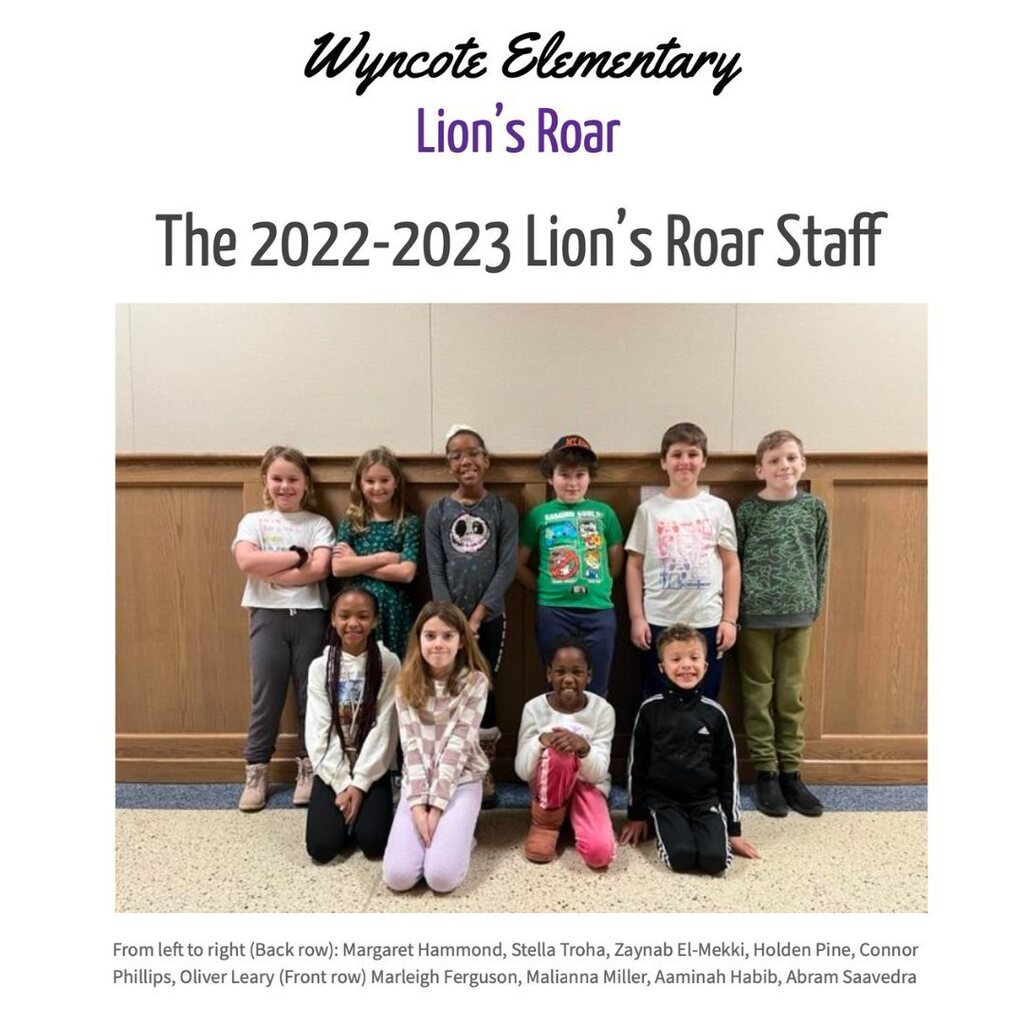 Check out the latest edition of the ”Lion’s Roar,” Wyncote Elementary’s student newspaper. Read a book review from Marleigh Ferguson; Zaynab El-Mekki’s thoughts on kindness toward homeless people; a recipe on how to make Eagles cupcakes from Stella Troha… instagr.am/p/CpN-Fg_rqbV/